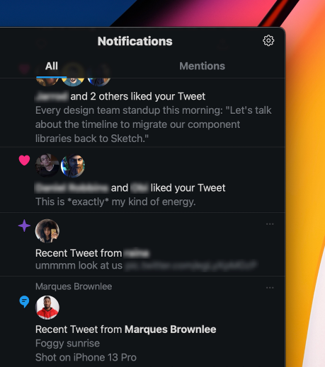 Twitter's Notifications feed gives a combination of user-set and algorithm-selected updates from people you follow